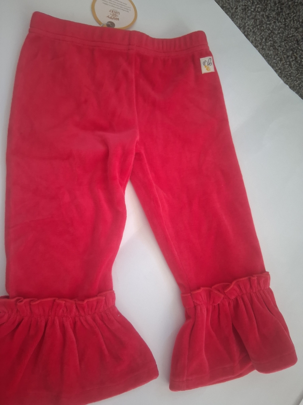 Wildflowers Red Velvet Ruffle Hem Pants for Girls